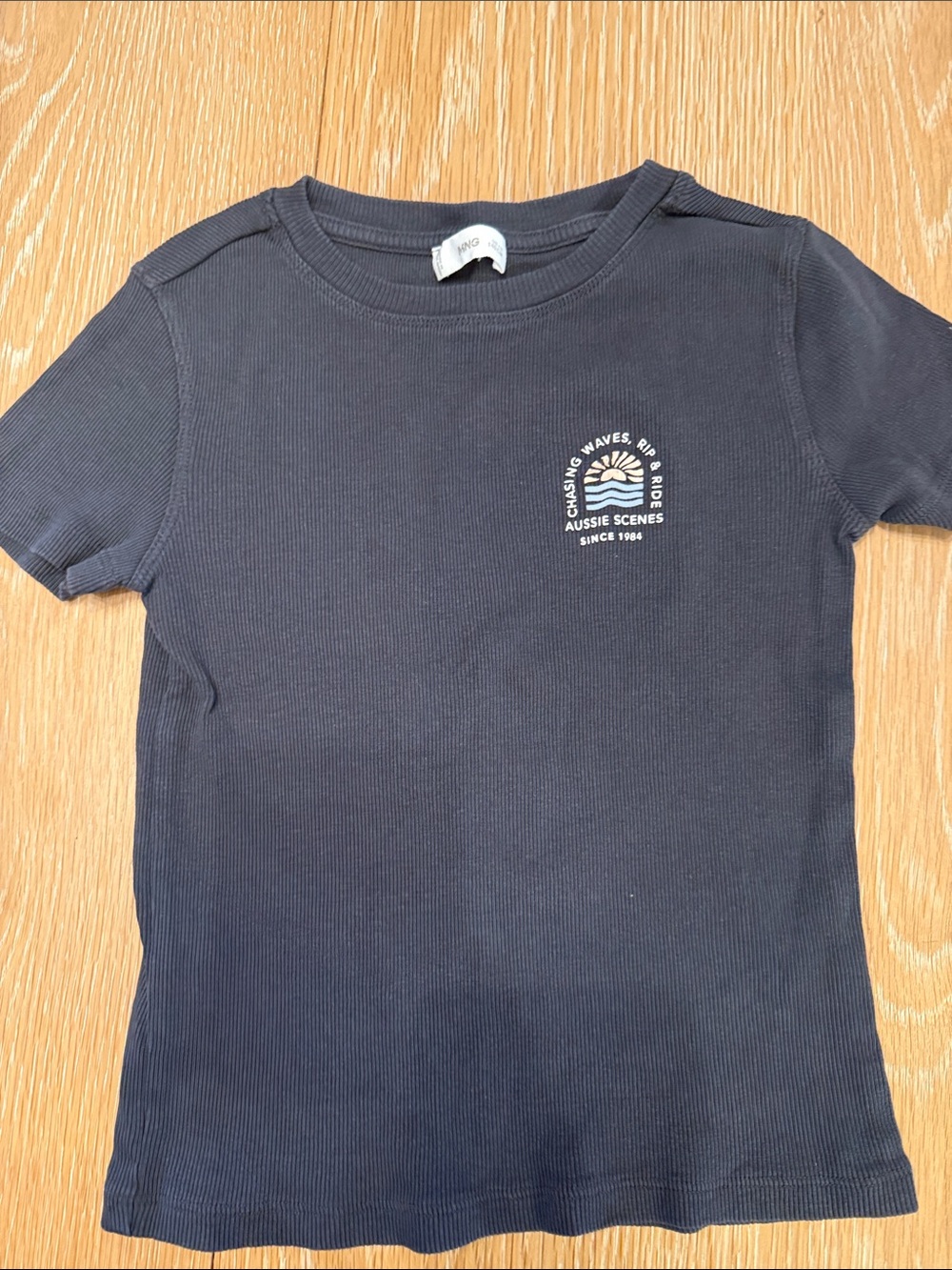 Mango Navy Ribbed Short Sleeve Tee with White Surf Crest